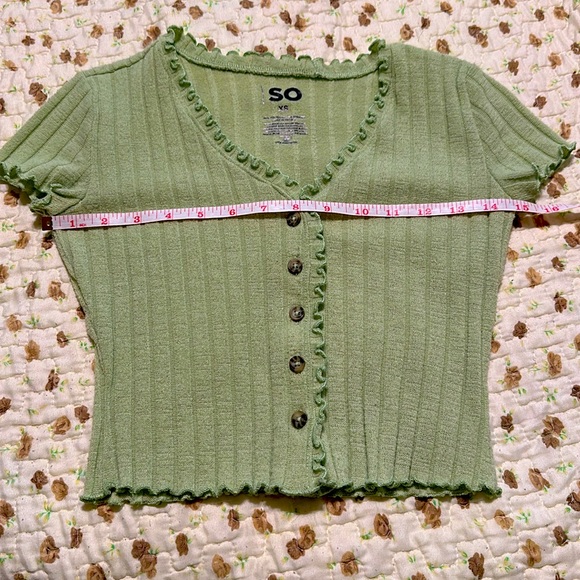 SO Juniors Green Crop Top Shirt w/ Buttons Size XS - Picture 3 of 4